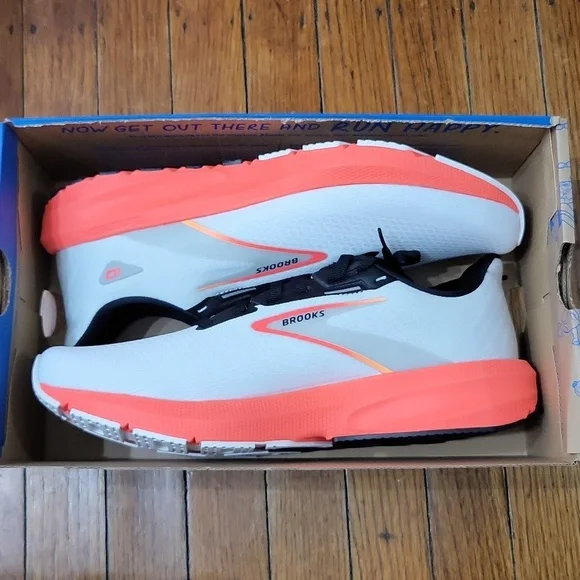 Brooks Launch 10 Men's Running Shoes white/black/fiery coral Sz 8.5 - Picture 9 of 10
